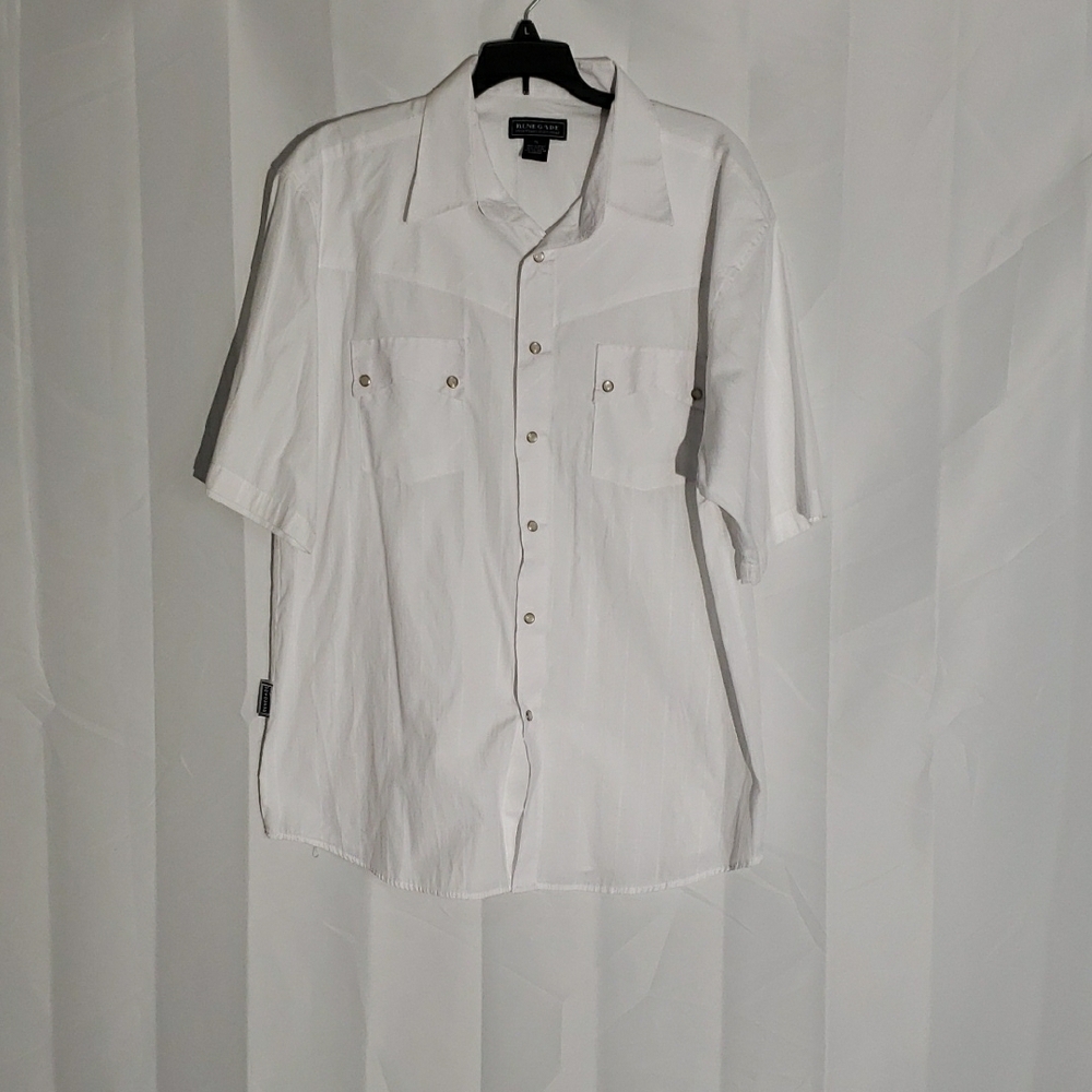 Men's Western Cowboy Rodeo Pearl Snap White Short Sleeve Shirt XL Cotton